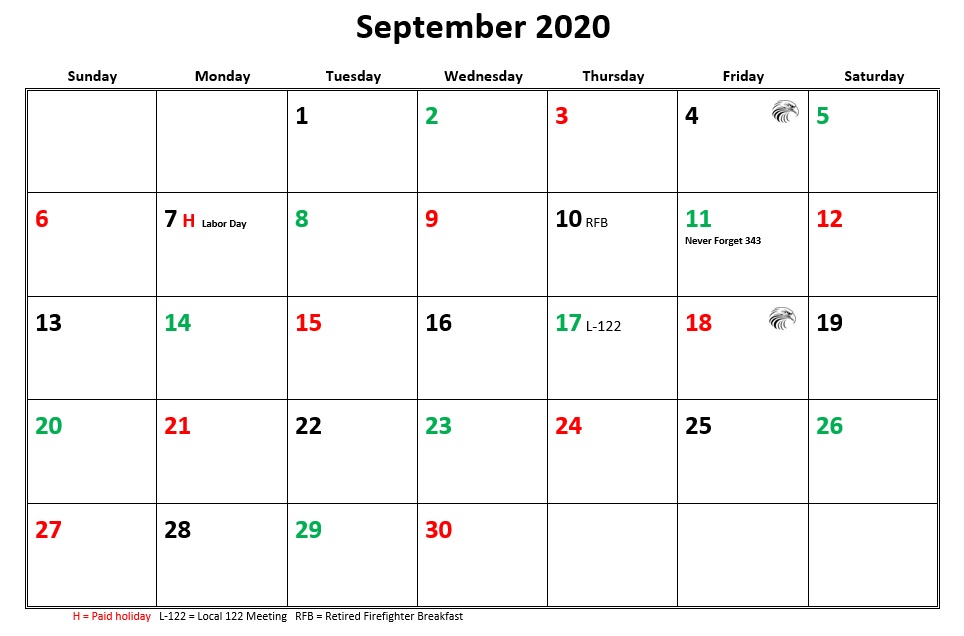 JFRD 56 Hour Firefighter Shift Calendar 2020