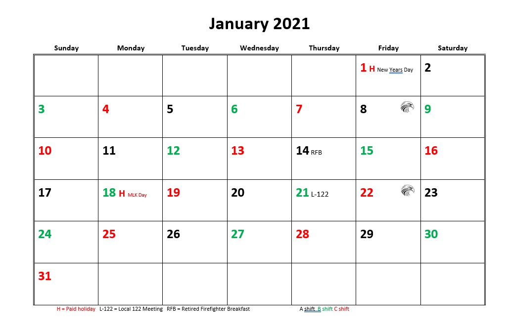 2022 firefighter shift calendar